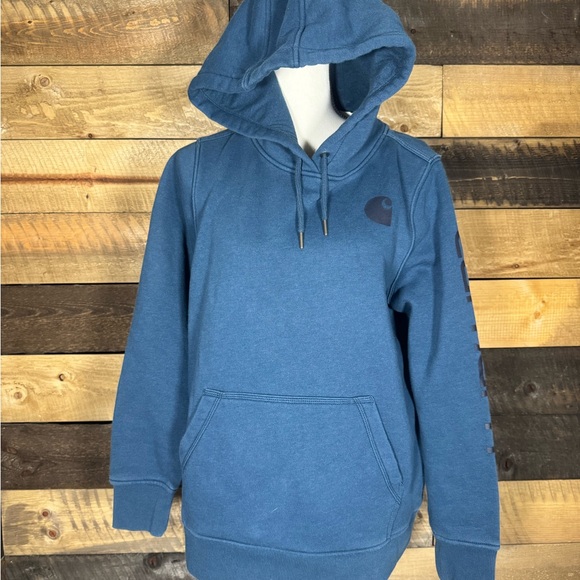 Carhartt Teal Hoodie with Sleeve Logo - Picture 2 of 2